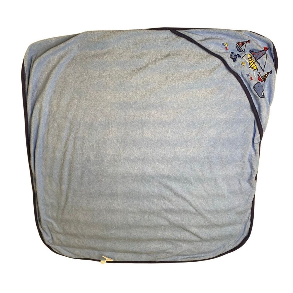 Baby Blue Nautical Hooded Baby Towel Blanket Sailboat Whale Infant 29 In Beach